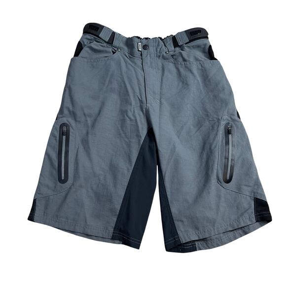 Zoic Ether 9 MTB Shorts Mens Medium Gray Adjustable Waist Zip Pockets Bike Cycle - Picture 1 of 9